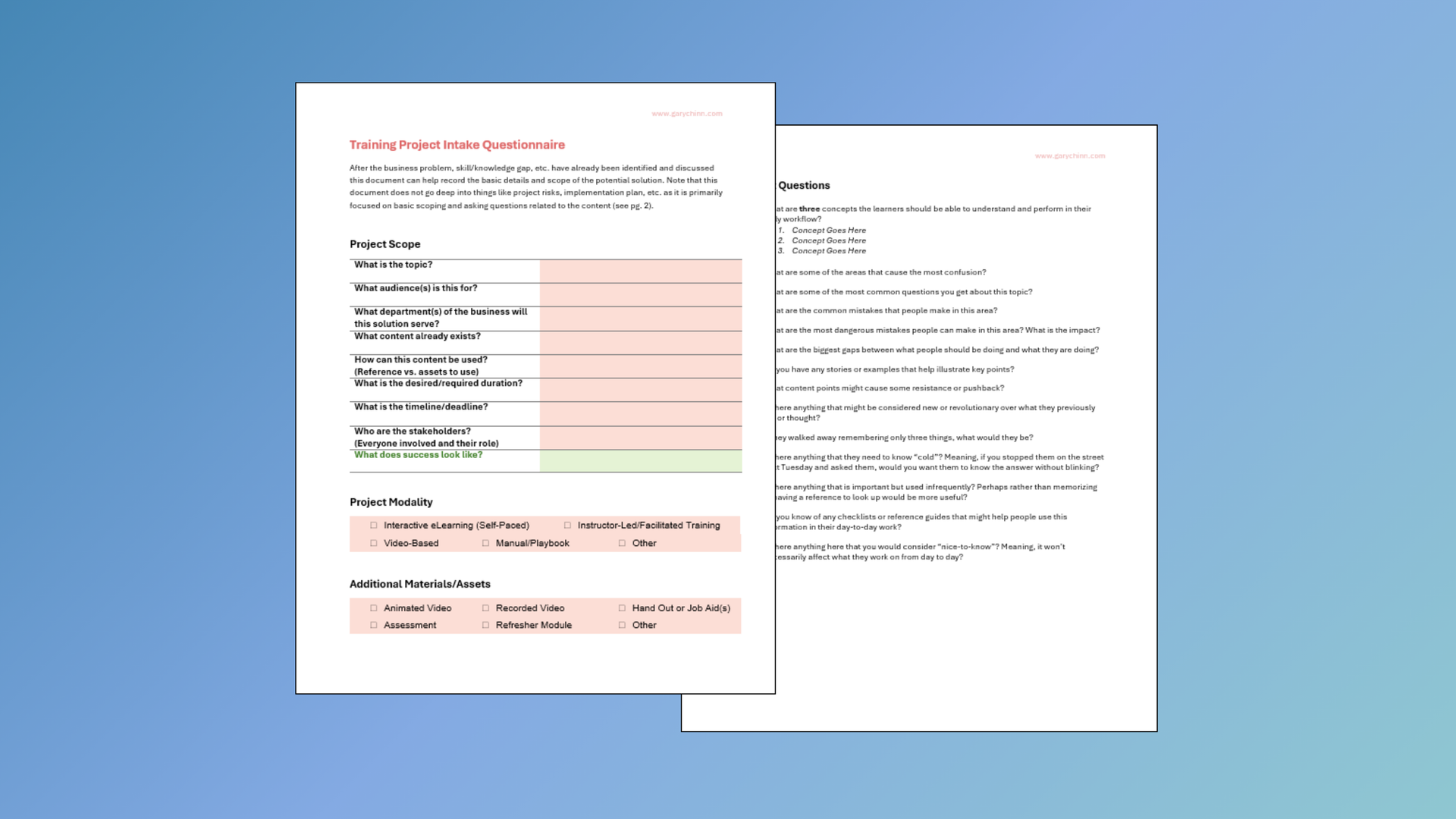 Training Project Intake Questionnaire