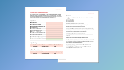 Training Project Intake Questionnaire